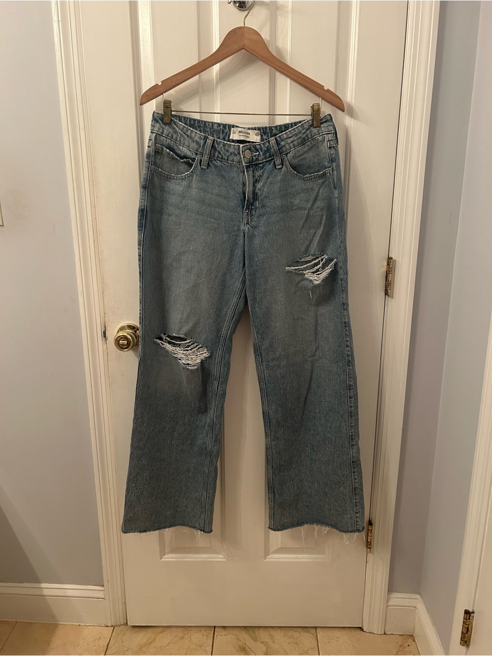 Hollister Light Blue Distressed Wide Leg Jeans